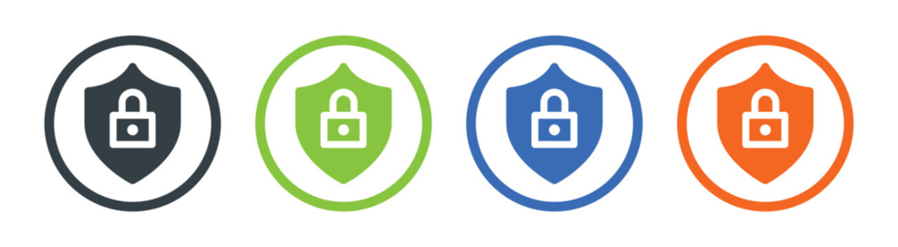 Protection, lock, privacy and security icon sign. Containing shield and padlock symbol.