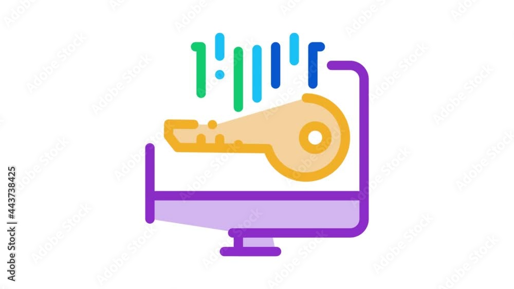 Poster security key icon animation. color security key animated icon on white background