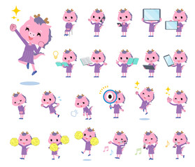 スマートフォンなどのデジタル機器を持つ龍の女の子のセット