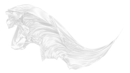 Beautiful flowing fabric of white wavy silk or satin. 3d rendering image.