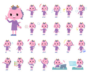 様々な感情表現をする龍の女の子のセット