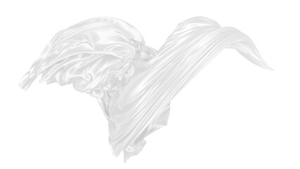 Beautiful flowing fabric of white wavy silk or satin. 3d rendering image.