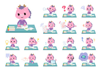 勉強に関する龍の女の子のセット
