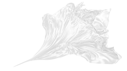 Beautiful flowing fabric of white wavy silk or satin. 3d rendering image.