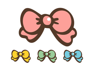 かわいいリボン4個セット／手書きイラスト