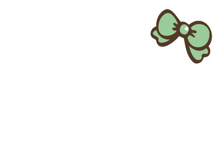 かわいい緑色のリボンのフレーム／手書きイラスト