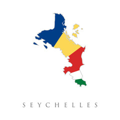 Seychelles National Map with flag illustration. Vector illustration with national flag and map (simplified shape) of Republic of Seychelles. Volume shadow on the map