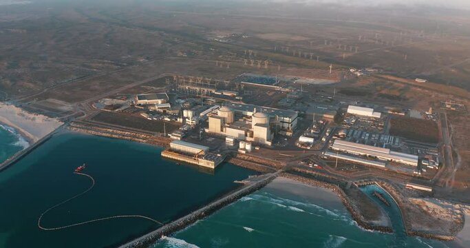 Aerial View. Nuclear Power Plant Production Clean Energy From Source Renewable Energy. Industrial Zone With Power Station Atomic Energy Production, Cape Town, South Africa.