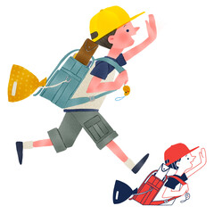 ランドセルを背負った元気な小学生全身手描きイラスト

