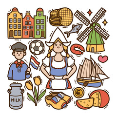 Netherlands doodle illustration isolated background