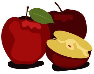 three red apples vector with shadow