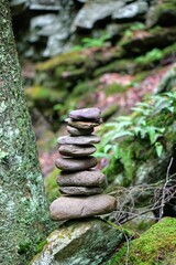 Stone Cairn on a Forest Hiking Trail