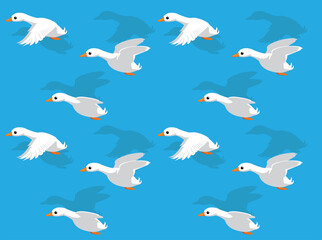 Animal Animation Flying Duck Pekin White Cartoon Vector Seamless Wallpaper