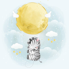 Little Zebra Flying with Any Balloons