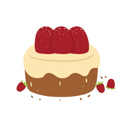 cute cartoon of dessert with strawberry topping