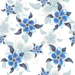 Seamless flower pattern. Magical, slightly glowing and psychedelic