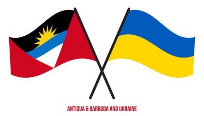 Antigua & Barbuda and Ukraine Flags Crossed & Waving Flat Style. Official Proportion. Correct Colors