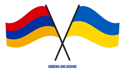 Armenia and Ukraine Flags Crossed And Waving Flat Style. Official Proportion. Correct Colors.