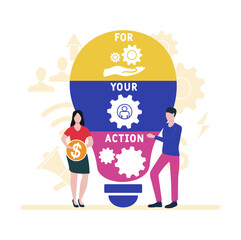 Flat design with people. FYA - For Your Action acronym. business concept background. Vector illustration for website banner, marketing materials, business presentation, online advertising