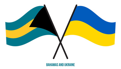 Bahamas and Ukraine Flags Crossed And Waving Flat Style. Official Proportion. Correct Colors.