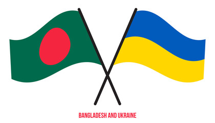 Bangladesh and Ukraine Flags Crossed And Waving Flat Style. Official Proportion. Correct Colors.