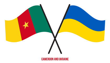 Cameroon and Ukraine Flags Crossed And Waving Flat Style. Official Proportion. Correct Colors.