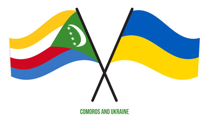Comoros and Ukraine Flags Crossed And Waving Flat Style. Official Proportion. Correct Colors.