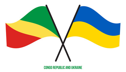 Congo Republic and Ukraine Flags Crossed And Waving Flat Style. Official Proportion. Correct Colors.