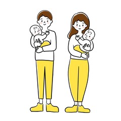 赤ちゃんを抱っこする　お父さん　お母さん　イラスト