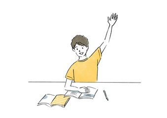 手をあげて発言する男の子