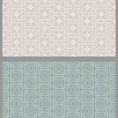 Vintage background patterns with floral elements. Set. Colors used: gray, white, blue, wallpaper. Seamless pattern, texture. Vector image