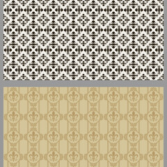 Abstract background patterns with decorative elements in retro style. Set. Used colors: black, white, brown, wallpaper. Seamless pattern, texture. Vector illustration