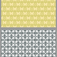 Abstract background patterns with decorative elements in vintage style. Set. Used colors: black, white, light green, wallpaper. Seamless pattern, texture. Vector image