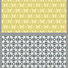 Abstract background patterns with decorative elements in vintage style. Set. Used colors: black, white, light green, wallpaper. Seamless pattern, texture. Vector image
