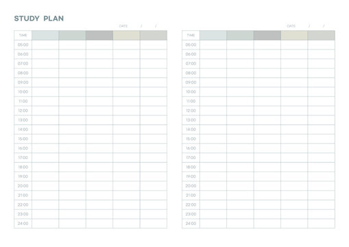 Note, Scheduler, Diary, Calendar Planner Document Template Illustration. Study Plan Form.