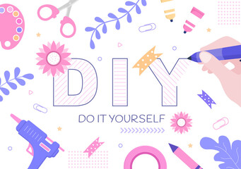 DIY Tools Do It Yourself Background Illustration For Home Renovation and Creative Projects. Using To Banner, Wallpaper or Landing Page Template