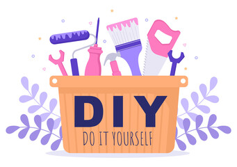 DIY Tools Do It Yourself Background Illustration For Home Renovation and Creative Projects. Using To Banner, Wallpaper or Landing Page Template