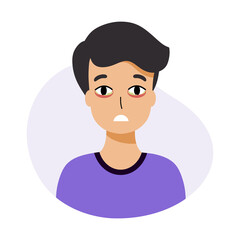 Boy with conjunctivitis. Inflammation of eyes in child. Symptom of viral and bacterial infection.