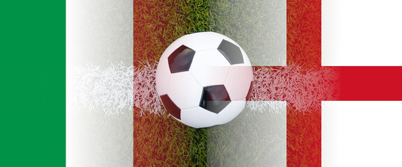 italy and england national flags mixed with football ball - obrazy, fototapety, plakaty