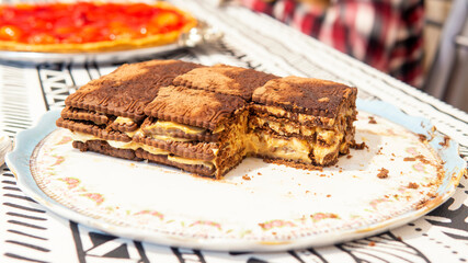 Close view of a chocotorta, traditional dessert from Argentina