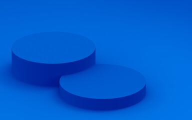 Abstract 3d blue color cylinder podium minimal studio background.