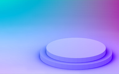 3d purple blue neon light cylinder podium minimal studio gradient dark colors background. Abstract 3d geometric shape object illustration render. Display for nightclub party and technology product.