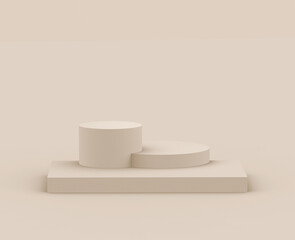 3d brown creamy stage podium modern minimal design in studio background. Abstract 3d geometric shape object illustration render. Display for cosmetic fashion product. Natural color tones.