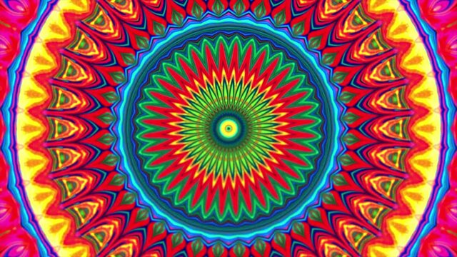 4K Colorful kaleidoscope background. Abstract multicolored motion graphics background for yoga specialist, astrology, art therapist, night club, music video.