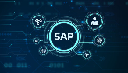 SAP System Software Automation concept on virtual screen data center. Business, modern technology, internet and networking concept