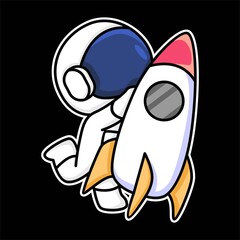 Cute astronaut with rocket cartoon illustration
