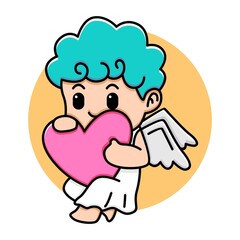 Cute fairy holding pink heart cartoon illustration