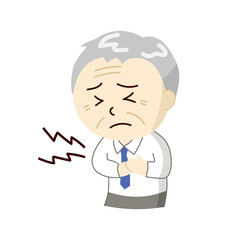 痛みで胸をおさえるシニアビジネスマン