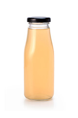 Orange apple cider vinegar or juice in glass bottle isolated on white 