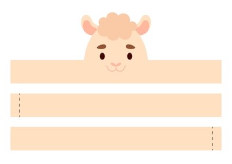Printable alpaca paper crown. Diy cut party ribbon template for birthday, christmas, baby shower. Fun accessory for entertainment. Print, cut and glue. Vector stock illustration.